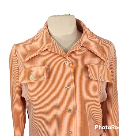Oak Hall by Stanley Wyllins Vintage Orange White Striped Pants Suit, sz 16 - Picture 3 of 12